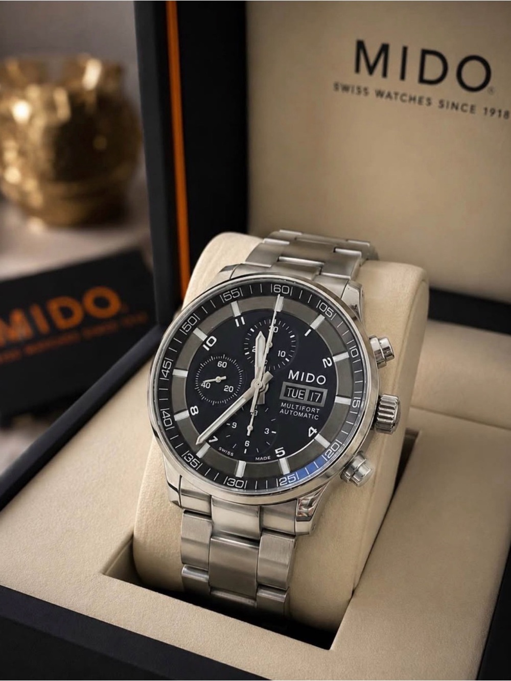 Mido Men’s Stainless Steel Watch Black Dial with Silver Bracelet